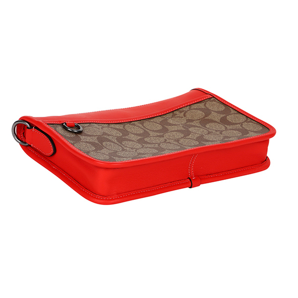 Coach Signature Color Block Shoulder Bag Brown Red - Picture 3 of 9